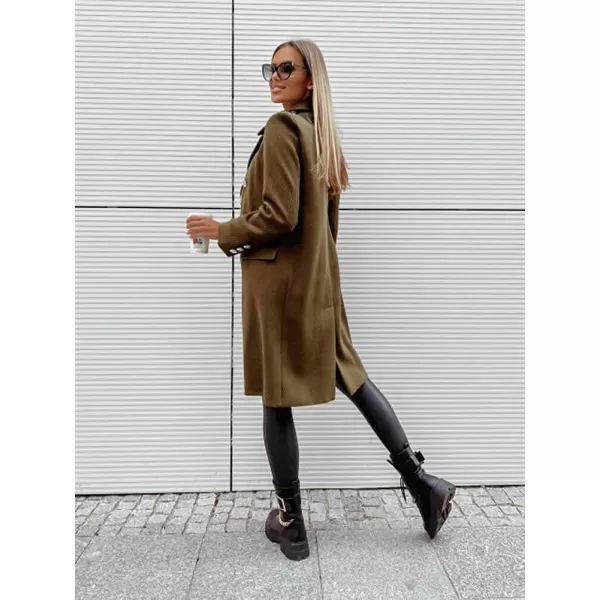 CHARTOU Women's Casual Twill Notched Lapel Double Breasted Wool Blend Trench Coat Woolen Overcoat