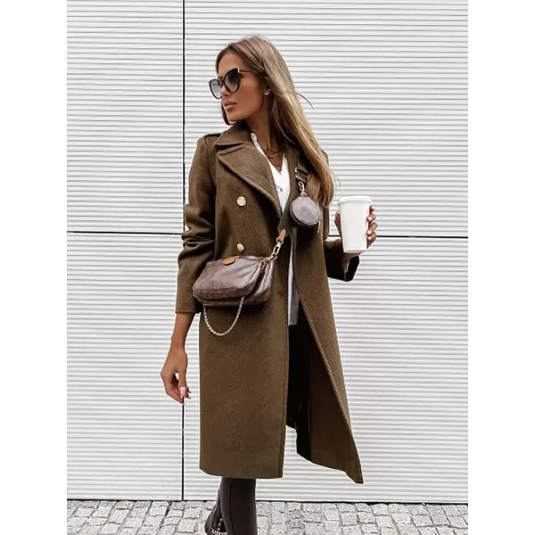 CHARTOU Women's Casual Twill Notched Lapel Double Breasted Wool Blend Trench Coat Woolen Overcoat