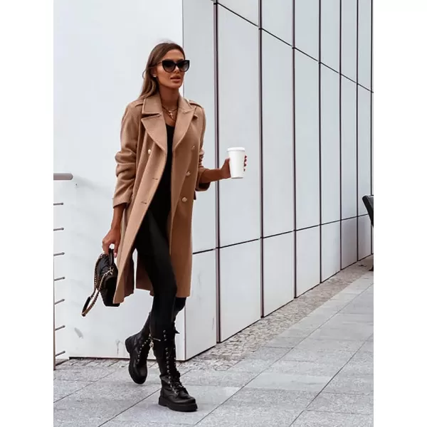 CHARTOU Women's Casual Twill Notched Lapel Double Breasted Wool Blend Trench Coat Woolen Overcoat