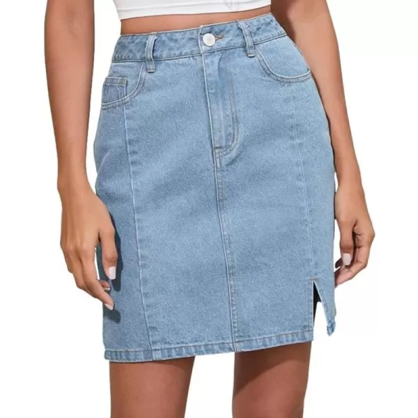 CHARTOU Women's Classic Casual Washed High Waist Slit Denim Jean Pencil Short Skirt