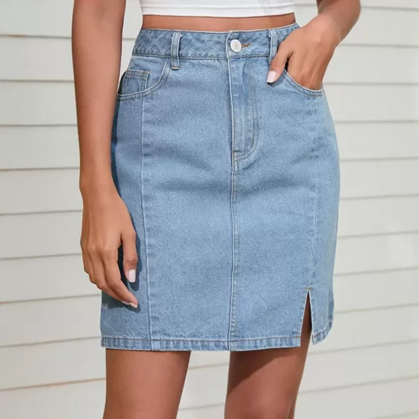 CHARTOU Women's Classic Casual Washed High Waist Slit Denim Jean Pencil Short Skirt
