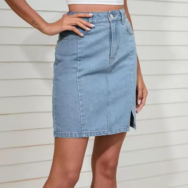 CHARTOU Women's Classic Casual Washed High Waist Slit Denim Jean Pencil Short Skirt