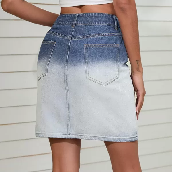 CHARTOU Women's Classic Fit High Waist Dip Dye Gradient Denim Jean Pencil Short Skirt