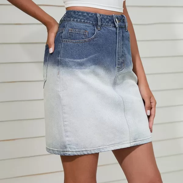 CHARTOU Women's Classic Fit High Waist Dip Dye Gradient Denim Jean Pencil Short Skirt
