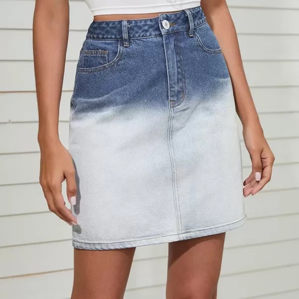 CHARTOU Women's Classic Fit High Waist Dip Dye Gradient Denim Jean Pencil Short Skirt