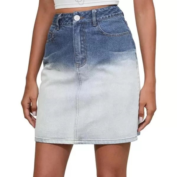 CHARTOU Women's Classic Fit High Waist Dip Dye Gradient Denim Jean Pencil Short Skirt