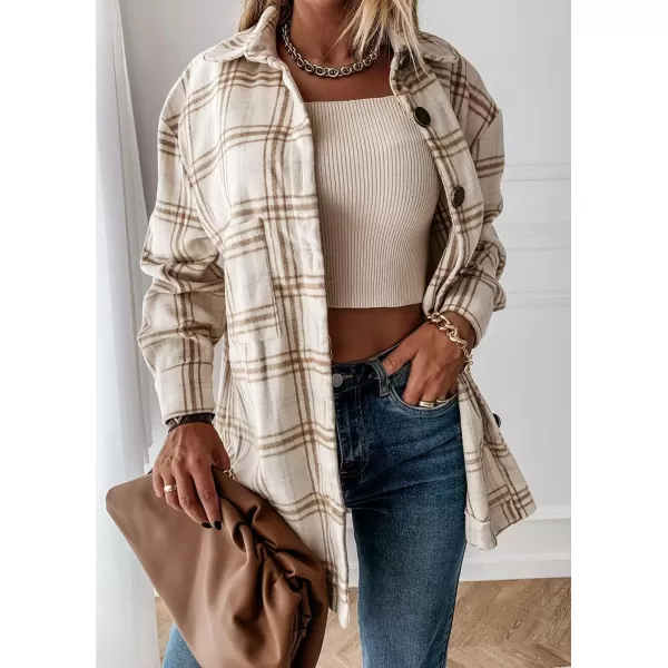 CHARTOU Women's Classic Loose Wool Blend Long Sleeve Plaid Button Down Shirt