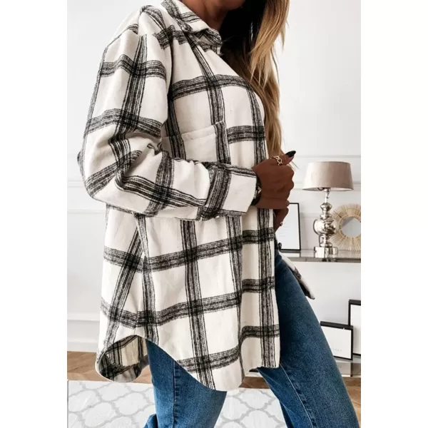 CHARTOU Women's Classic Loose Wool Blend Long Sleeve Plaid Button Down Shirt