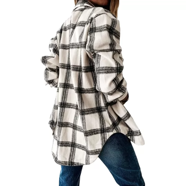 CHARTOU Women's Classic Loose Wool Blend Long Sleeve Plaid Button Down Shirt