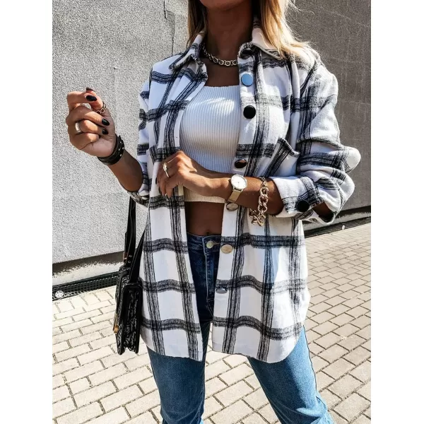 CHARTOU Women's Classic Loose Wool Blend Long Sleeve Plaid Button Down Shirt