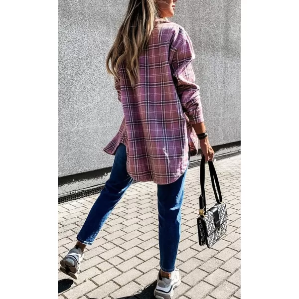 CHARTOU Women's Classic Loose Wool Blend Long Sleeve Plaid Button Down Shirt