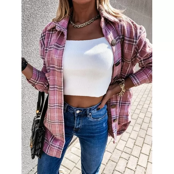 CHARTOU Women's Classic Loose Wool Blend Long Sleeve Plaid Button Down Shirt