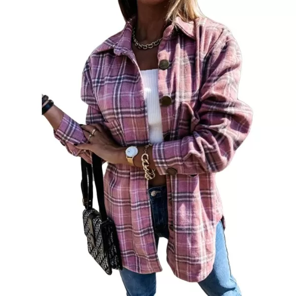 CHARTOU Women's Classic Loose Wool Blend Long Sleeve Plaid Button Down Shirt