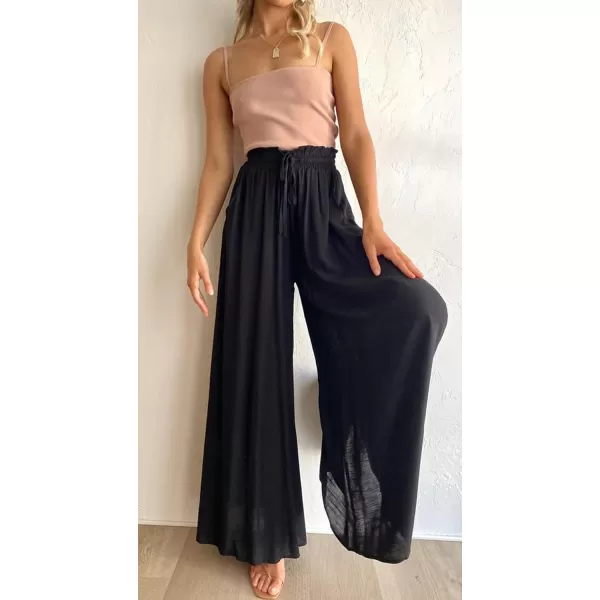 CHARTOU Women's Comfy Drawstring High Waist Wide Leg Casual Palazzo Culottes Pants
