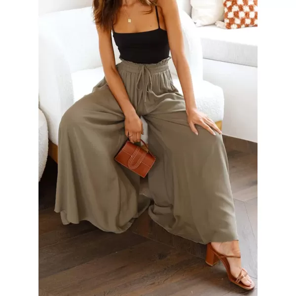 CHARTOU Women's Comfy Drawstring High Waist Wide Leg Casual Palazzo Culottes Pants