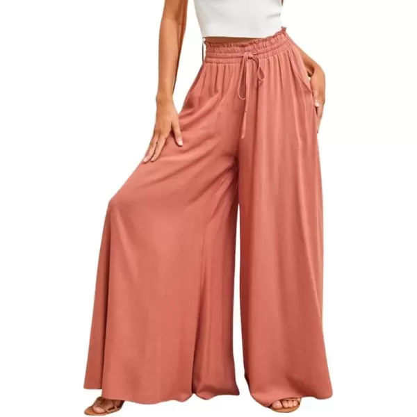 CHARTOU Women's Comfy Drawstring High Waist Wide Leg Casual Palazzo Culottes Pants