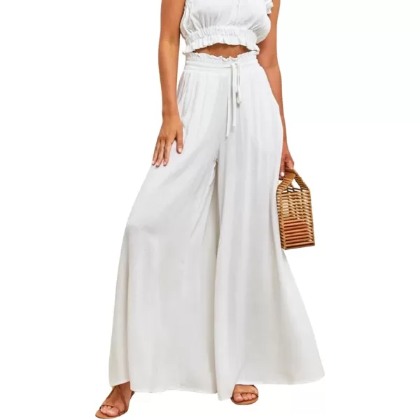 CHARTOU Women's Comfy Drawstring High Waist Wide Leg Casual Palazzo Culottes Pants