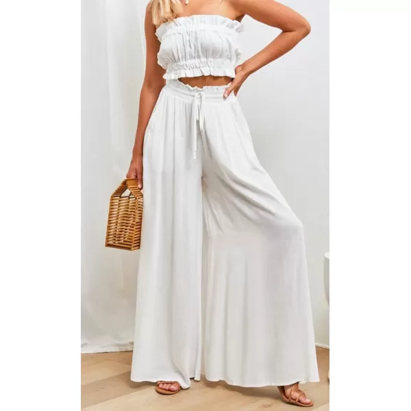 CHARTOU Women's Comfy Drawstring High Waist Wide Leg Casual Palazzo Culottes Pants