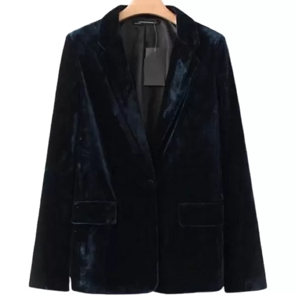 CHARTOU Women's Comfy Tailored Collar Shimmer Velvet 1-Button Blazer Suit Jacket