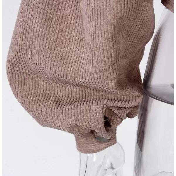 CHARTOU Women's Corduroy Lapel Collar Lantern Sleeve Button Down Crop Jacket Tops