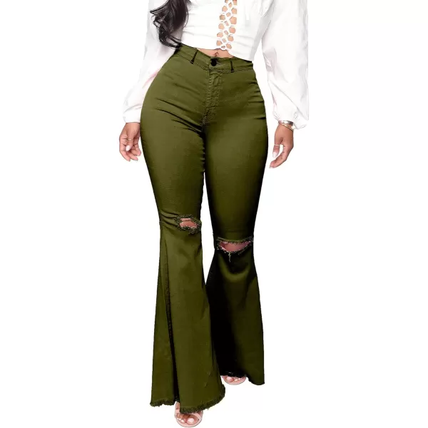 CHARTOU Women's Cute High Waist Distressed Ripped Frayed Raw Hem Wide Leg Denim Pants Flare Jeans