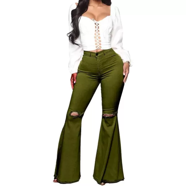 CHARTOU Women's Cute High Waist Distressed Ripped Frayed Raw Hem Wide Leg Denim Pants Flare Jeans