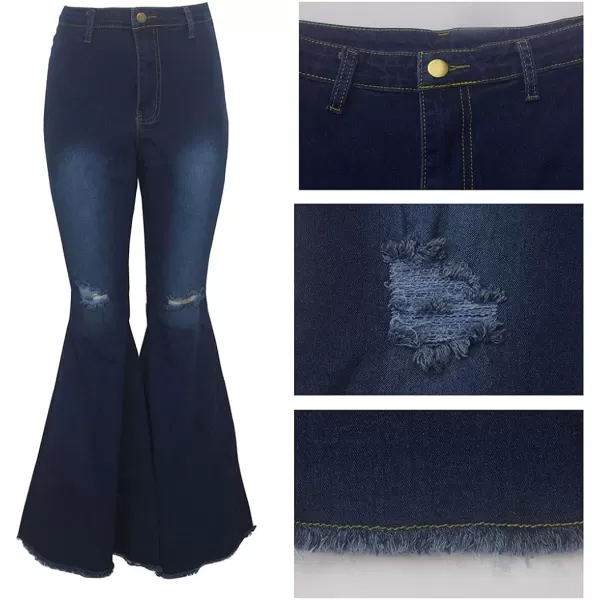 CHARTOU Women's Cute High Waist Distressed Ripped Frayed Raw Hem Wide Leg Denim Pants Flare Jeans
