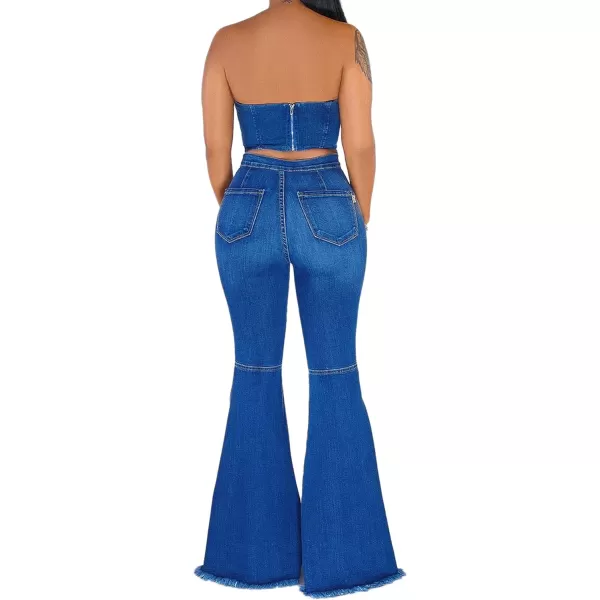 CHARTOU Women's Cute High Waist Distressed Ripped Frayed Raw Hem Wide Leg Denim Pants Flare Jeans