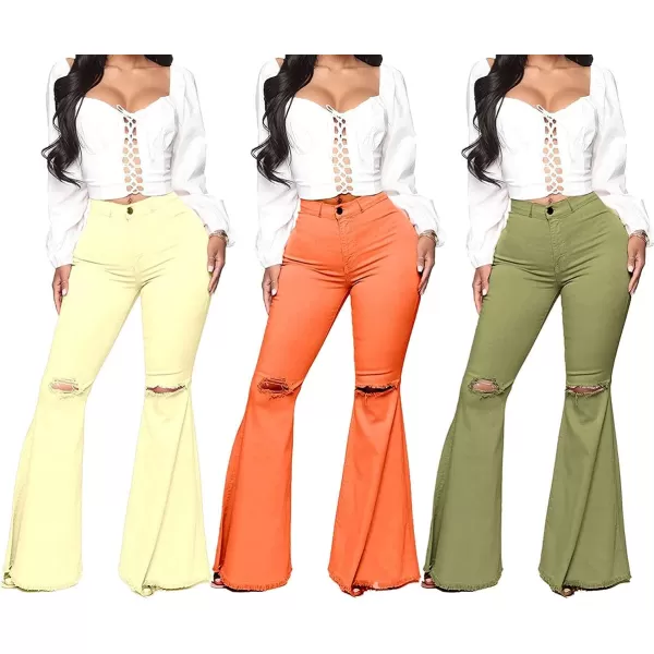 CHARTOU Women's Cute High Waist Distressed Ripped Frayed Raw Hem Wide Leg Denim Pants Flare Jeans