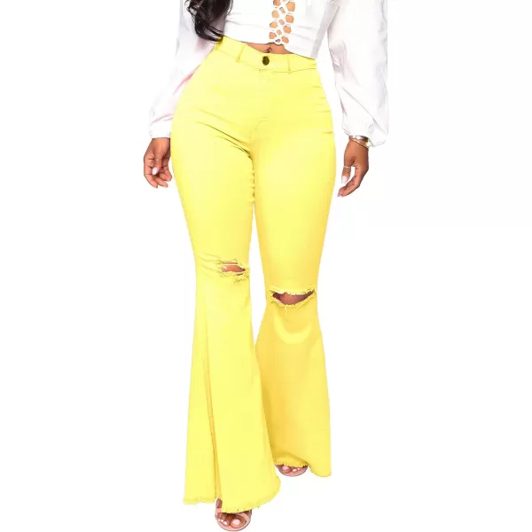 CHARTOU Women's Cute High Waist Distressed Ripped Frayed Raw Hem Wide Leg Denim Pants Flare Jeans