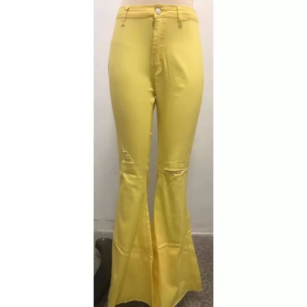 CHARTOU Women's Cute High Waist Distressed Ripped Frayed Raw Hem Wide Leg Denim Pants Flare Jeans