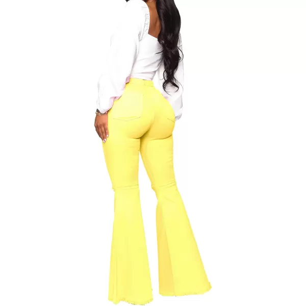 CHARTOU Women's Cute High Waist Distressed Ripped Frayed Raw Hem Wide Leg Denim Pants Flare Jeans