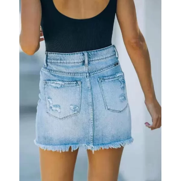 CHARTOU Women's Distressed High Waist Frayed Slim Fit A-Line Mini Denim Skirt