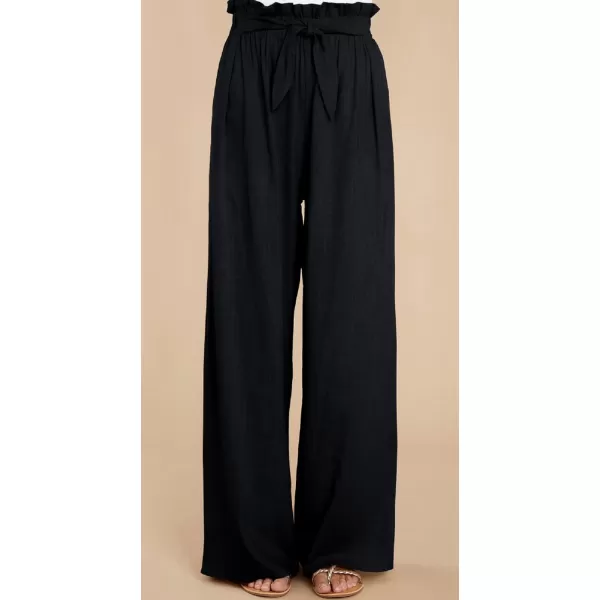 CHARTOU Women's Elastic High Waist Loose Fit Wide Leg Cotton Linen Lightweight Beach Palazzo Pants