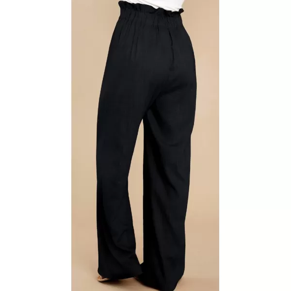 CHARTOU Women's Elastic High Waist Loose Fit Wide Leg Cotton Linen Lightweight Beach Palazzo Pants