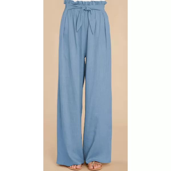 CHARTOU Women's Elastic High Waist Loose Fit Wide Leg Cotton Linen Lightweight Beach Palazzo Pants