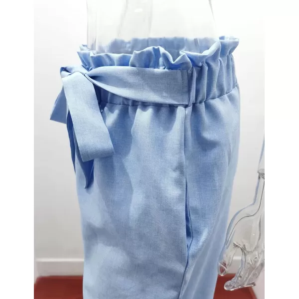 CHARTOU Women's Elastic High Waist Loose Fit Wide Leg Cotton Linen Lightweight Beach Palazzo Pants