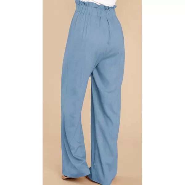 CHARTOU Women's Elastic High Waist Loose Fit Wide Leg Cotton Linen Lightweight Beach Palazzo Pants