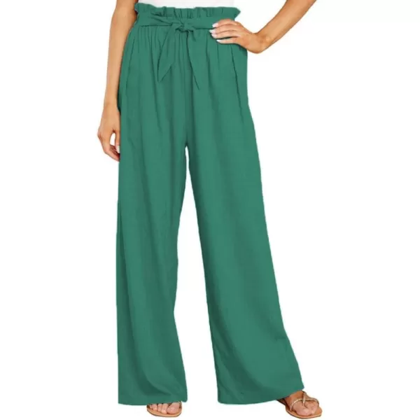 CHARTOU Women's Elastic High Waist Loose Fit Wide Leg Cotton Linen Lightweight Beach Palazzo Pants