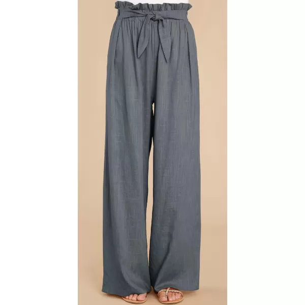 CHARTOU Women's Elastic High Waist Loose Fit Wide Leg Cotton Linen Lightweight Beach Palazzo Pants
