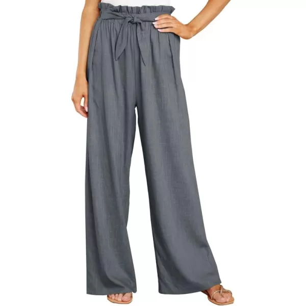 CHARTOU Women's Elastic High Waist Loose Fit Wide Leg Cotton Linen Lightweight Beach Palazzo Pants