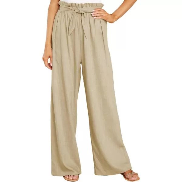 CHARTOU Women's Elastic High Waist Loose Fit Wide Leg Cotton Linen Lightweight Beach Palazzo Pants