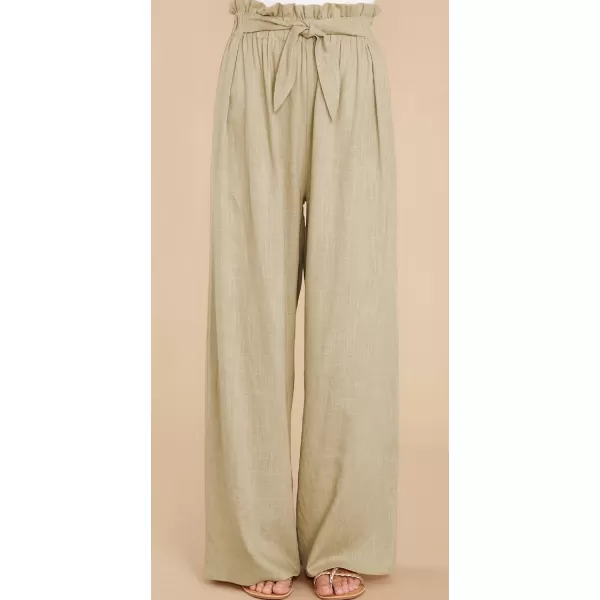 CHARTOU Women's Elastic High Waist Loose Fit Wide Leg Cotton Linen Lightweight Beach Palazzo Pants