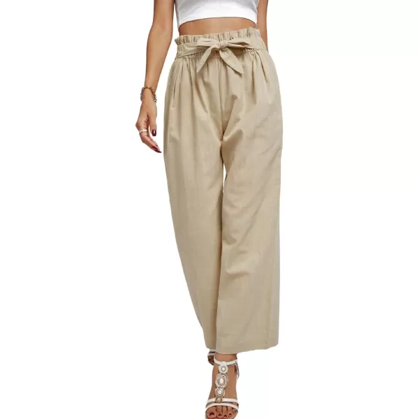 CHARTOU Women's Elastic High Waist Loose Fit Wide Leg Cotton Linen Lightweight Beach Palazzo Pants