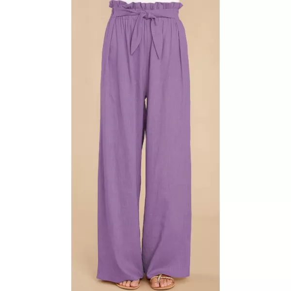 CHARTOU Women's Elastic High Waist Loose Fit Wide Leg Cotton Linen Lightweight Beach Palazzo Pants