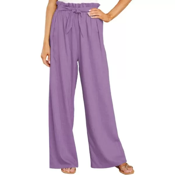 CHARTOU Women's Elastic High Waist Loose Fit Wide Leg Cotton Linen Lightweight Beach Palazzo Pants