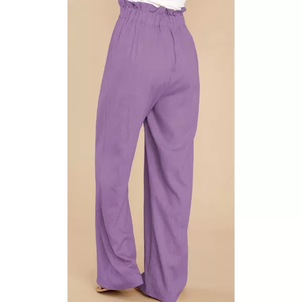 CHARTOU Women's Elastic High Waist Loose Fit Wide Leg Cotton Linen Lightweight Beach Palazzo Pants
