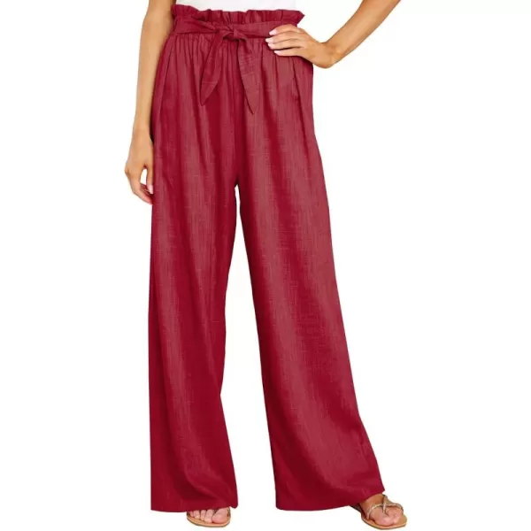 CHARTOU Women's Elastic High Waist Loose Fit Wide Leg Cotton Linen Lightweight Beach Palazzo Pants
