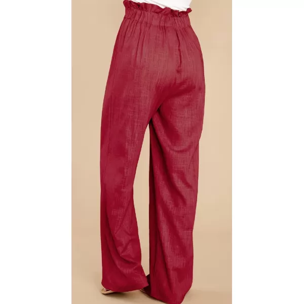 CHARTOU Women's Elastic High Waist Loose Fit Wide Leg Cotton Linen Lightweight Beach Palazzo Pants