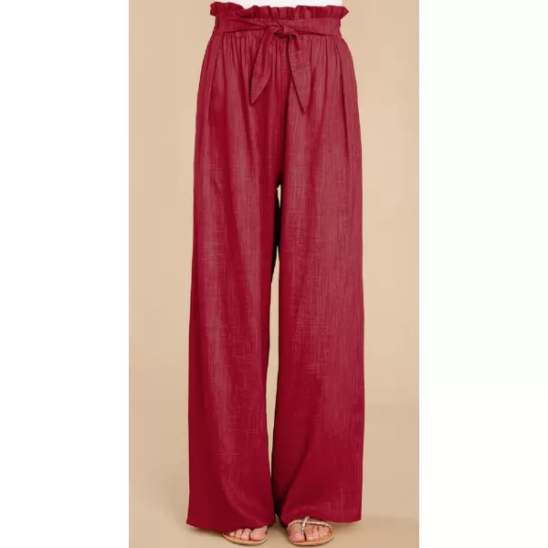 CHARTOU Women's Elastic High Waist Loose Fit Wide Leg Cotton Linen Lightweight Beach Palazzo Pants
